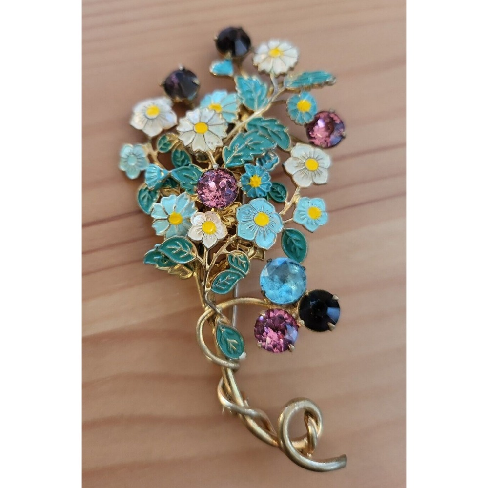 Vintage Ernest Steiner Enamel Floral Bouquet Brooch Rare Signed Gold Tone